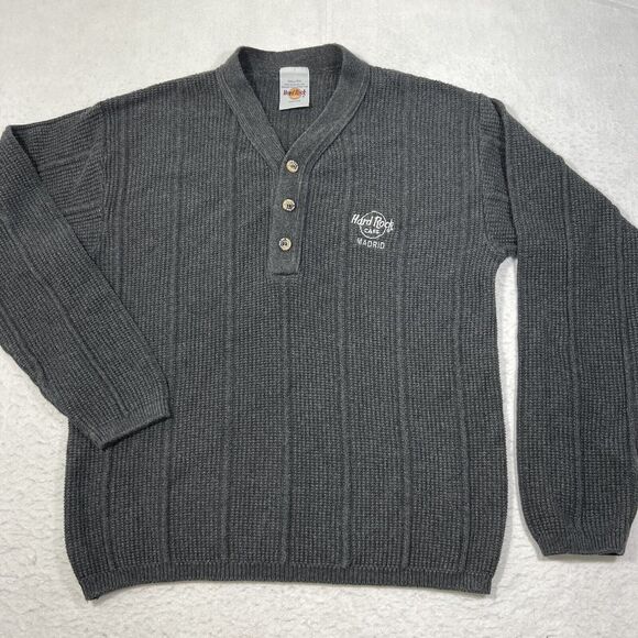 Hard Rock Cafe Other - Vintage Hard Rock Cafe Madrid Men's Small Henley Knit Pullover Sweater Gray